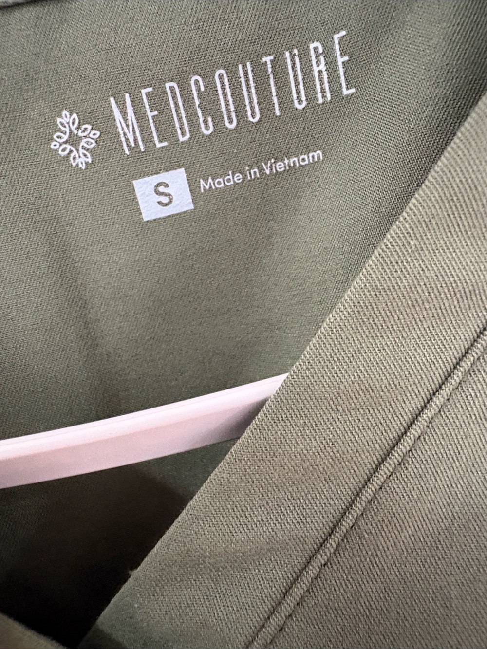 Med Couture Olive Green Scrub Set. Size small with Contrast Waistband - Picture 2 of 7